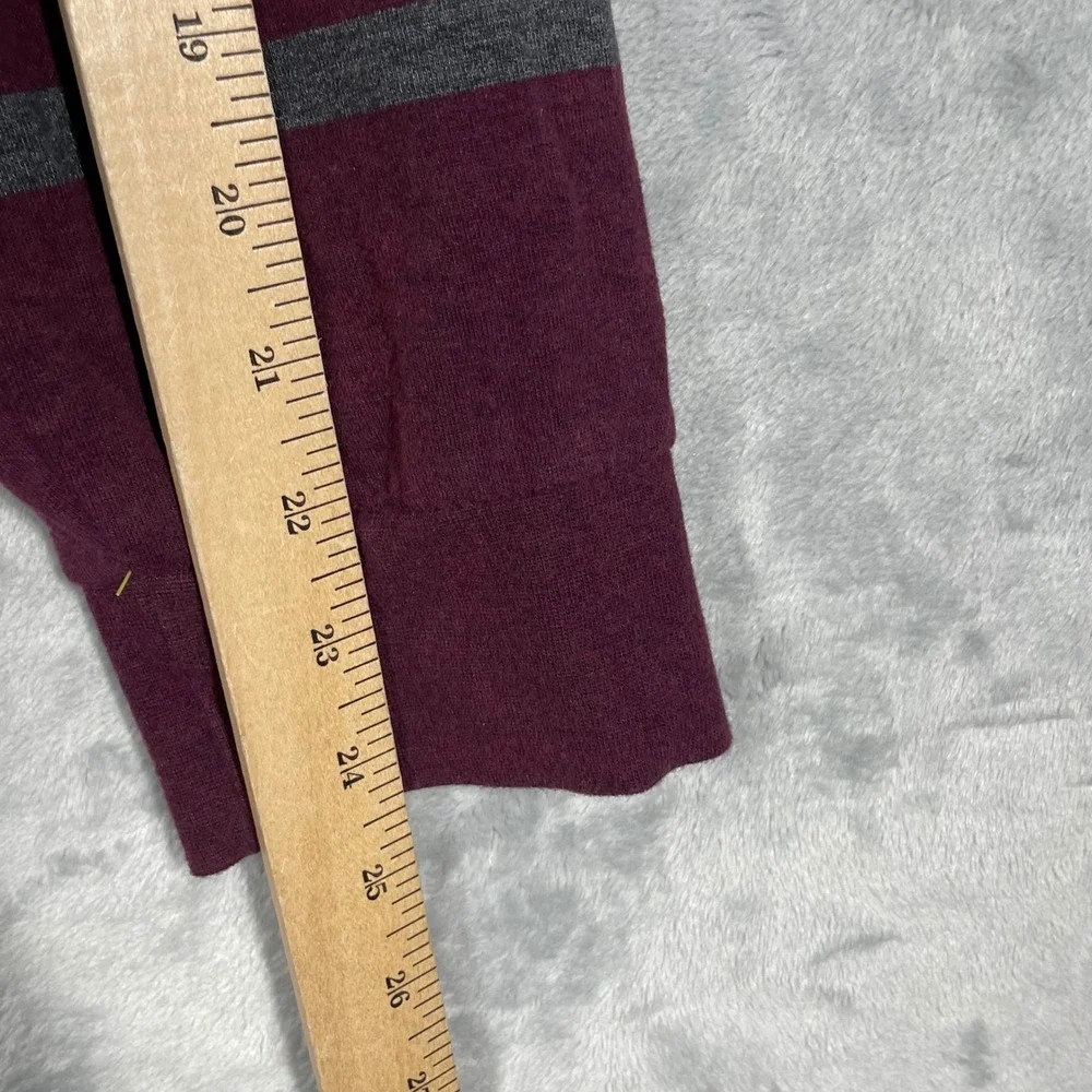 Polo Ralph Lauren Mens Medium Burgundy Grey Striped Quarter Zip Pullover Sweater